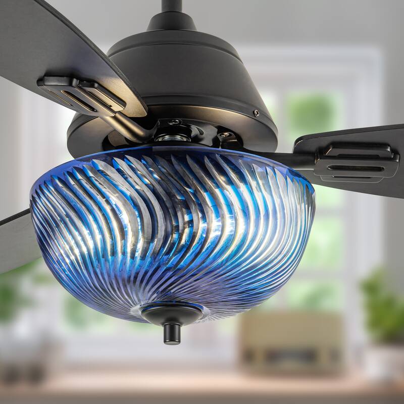 Coco River of Goods 3-blade 42-inch Glam Indoor Ceiling Fan with Amber Hand-Cut Glass Shade and Remote Control