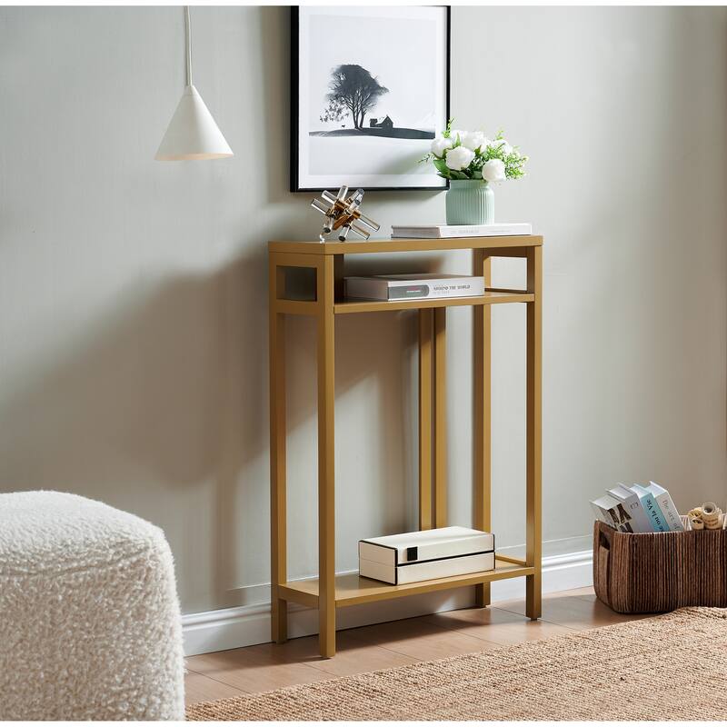 Bisbee Wood 22-inch Console Table with Two Shelves - 22"L x 8"W x 32"H - Honey Mustard