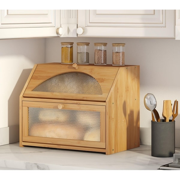 Wood/Bamboo 2-Layer Bread Box, Water-Resistant, 16.4