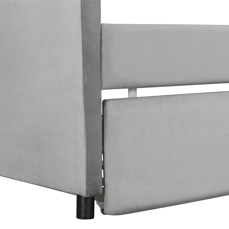 Roomfitters Twin Upholstered Daybed with Pull-Out Trundle, Velvet Sofa Bed Frame, Grey