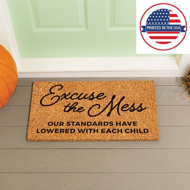 Black and Brown 16 in. x 28 in. Nature Coir Excuse the Mess Door Mat