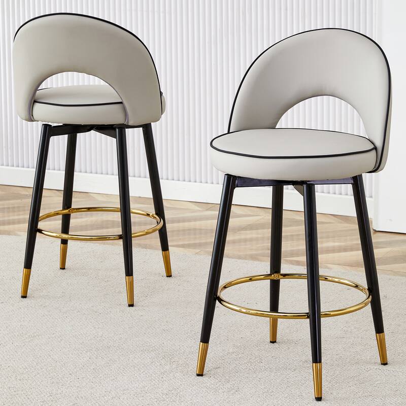 Roomfitters Swivel PU Bar Chairs with Upholstered Seat and Black Metal Legs, Modern Adjustable Set of 2 for Kitchen