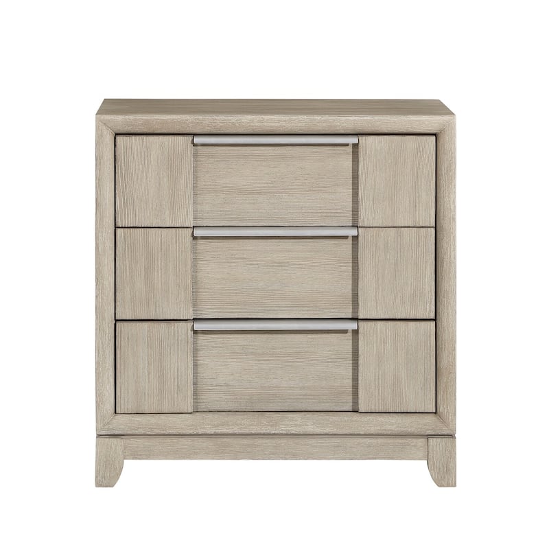 Beige 3 Drawer 17.5 in. W Nightstand with Inbuilt Charging USB Port