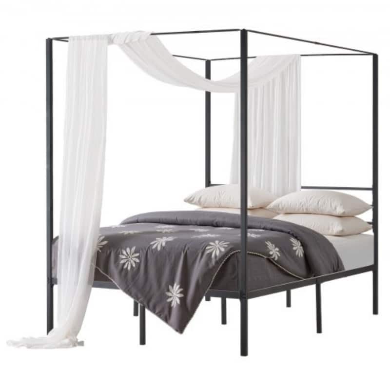 Modern Black Metal Canopy Bed Frame with 12.4 Inch Storage Clearance and Strong Weight Support - Full
