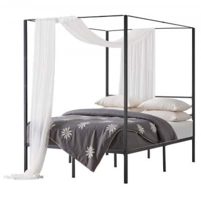 Modern Black Metal Canopy Bed Frame with 12.4 Inch Storage Clearance and Strong Weight Support