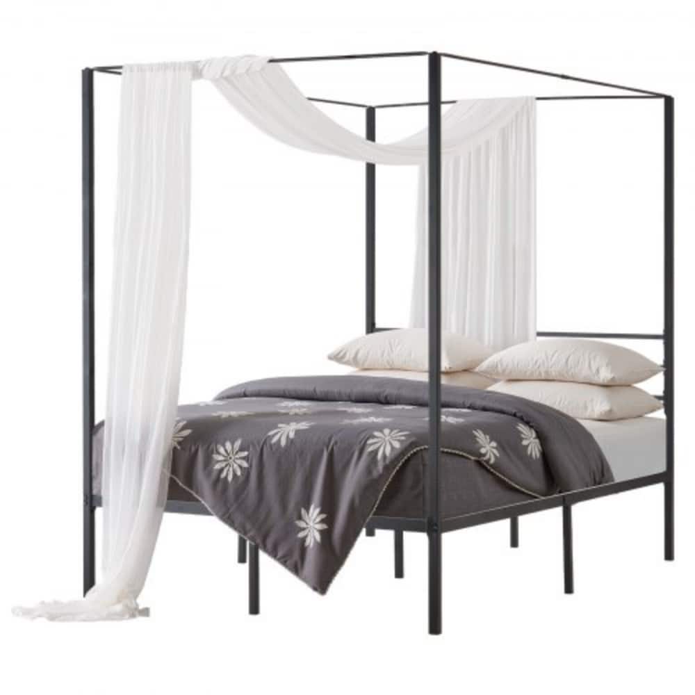 Modern Black Metal Canopy Bed Frame with 12.4 Inch Storage Clearance and Strong Weight Support