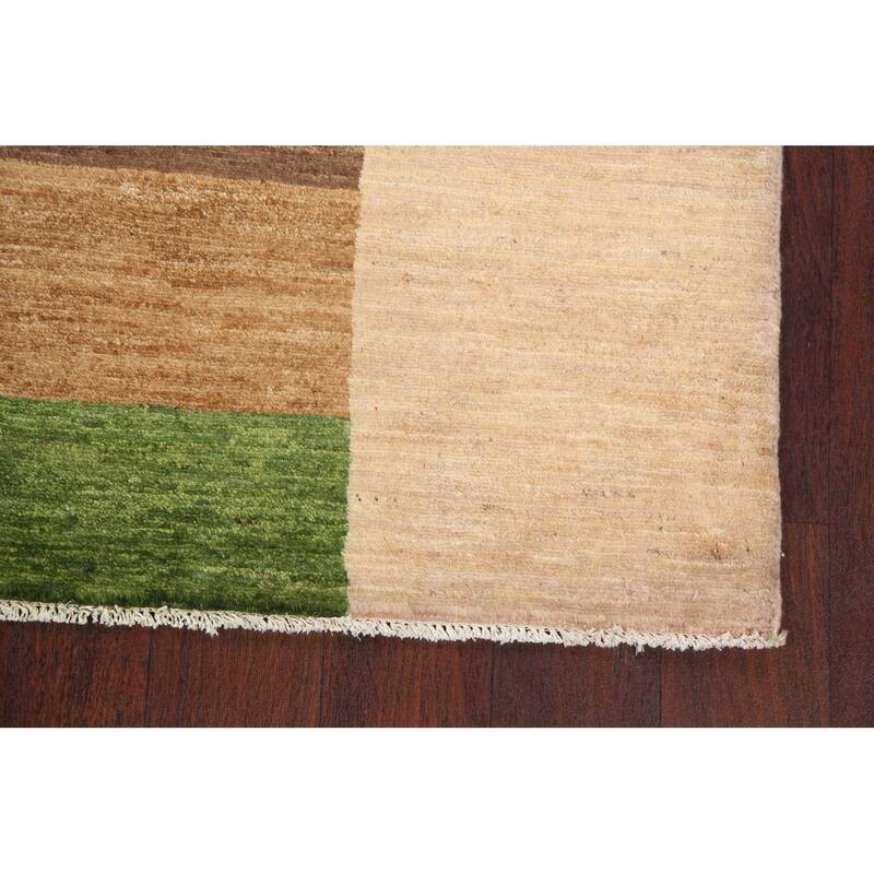 Hand Knotted Oriental 100% Wool Carpet Tribal Contemporary Green Gabbeh (kashkoli) Area Rug - 5' 1'' X 3' 5''