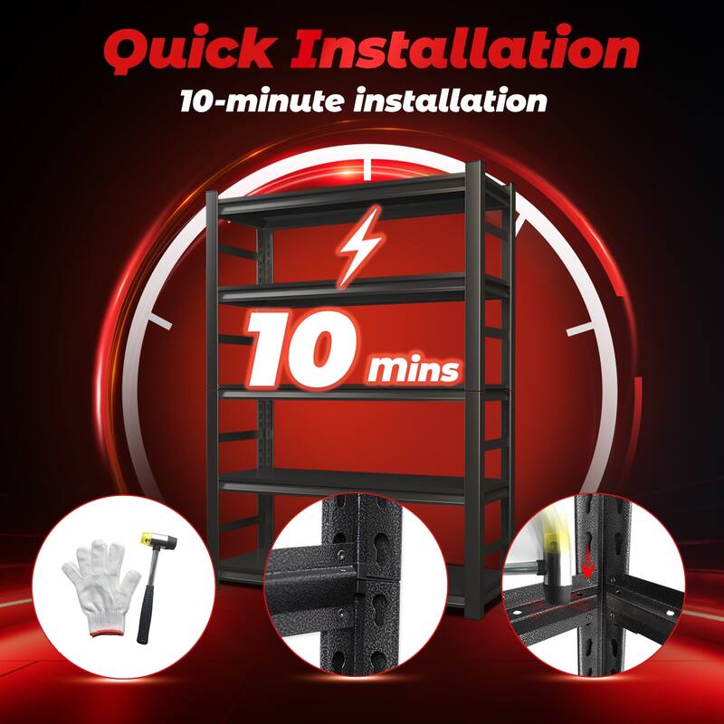 87 "H heavy-duty storage rack, five layer adjustable metal shelf, suitable for tool rooms, garages, supermarkets, etc., black, r