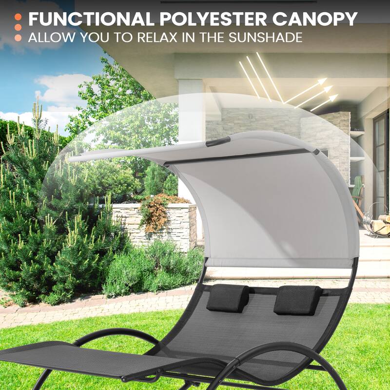 Pellebant Outdoor Double Chaise Lounge Chair Swing Hammock Bed with Canopy - N/A