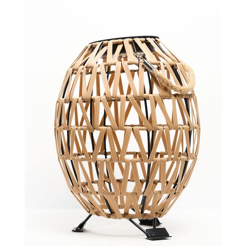 Solar Wicker Lantern Outdoor Rattan Light with LED 11"x15" Waterproof - Beige