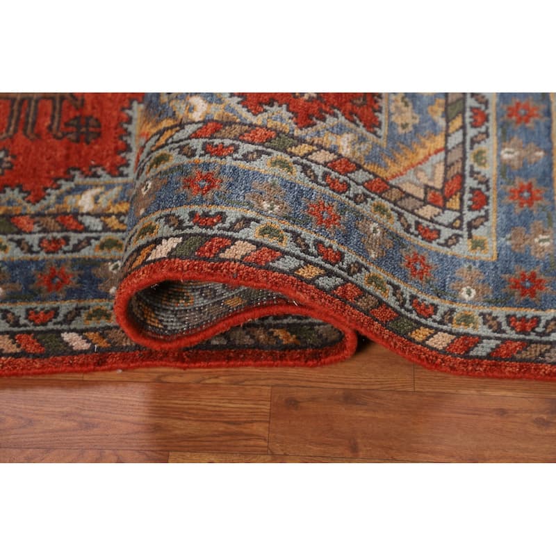 Orange Geometric Heriz Serapi Rug Hand-Knotted Wool Carpet - 3'0" X 5'11"