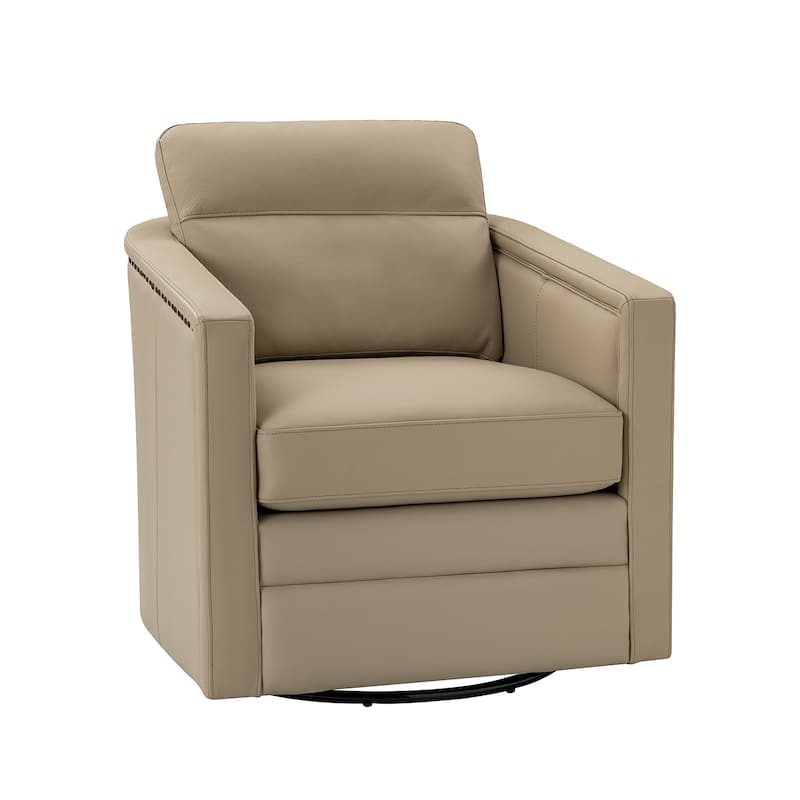 Jorge 28.74" Wide Traditional Genuine Leather Swivel Chair with Removable Seat Cushion and No Assembly Needed