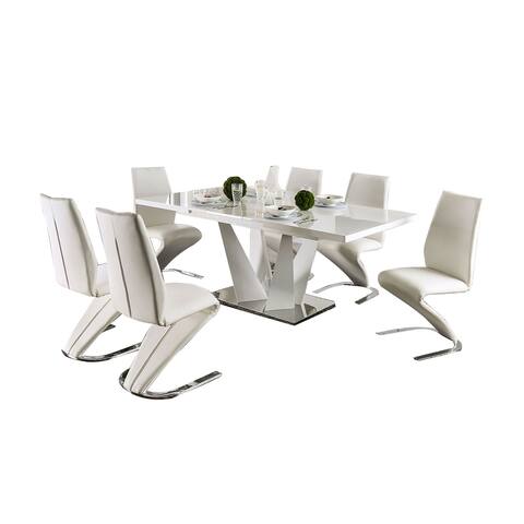 7 Piece Leatherette and Steel Dining Table Set in White and Chrome
