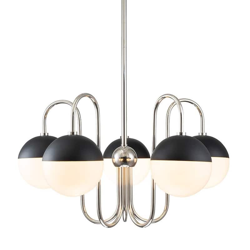 Mid-century 5-Light Opal Glass Globe Sputnik Chandelier