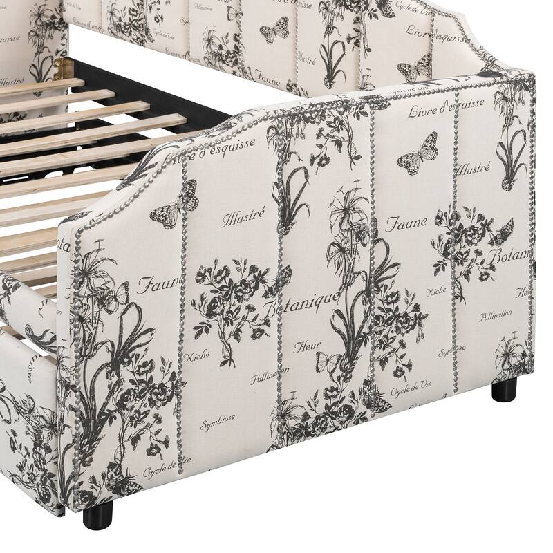 Twin Upholstered Daybed with Pop-Up Trundle, USB Charging Ports, Convertible Sofa Bed