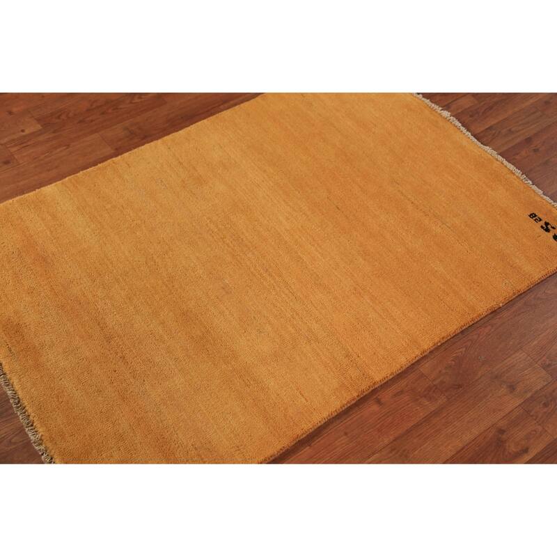 Modern Gold Gabbeh Oriental Rug Handmade Wool Carpet - 2'9" x 4'0"