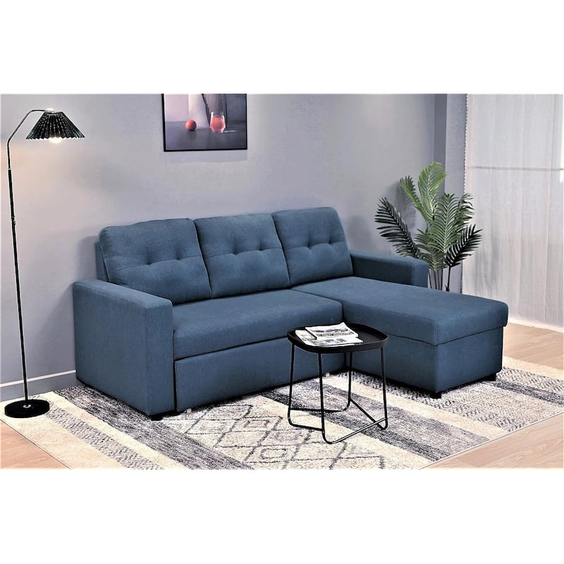 Convertible L-Shaped Sectional Sleeper Sofa Bed Stylish Apartment Furniture - Blue