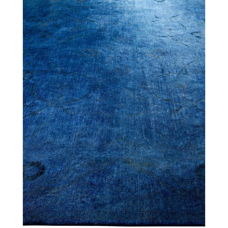 Overton Hand Knotted Wool Vintage Inspired Modern Contemporary Overdyed Blue Area Rug - 7' 10" x 10' 1"