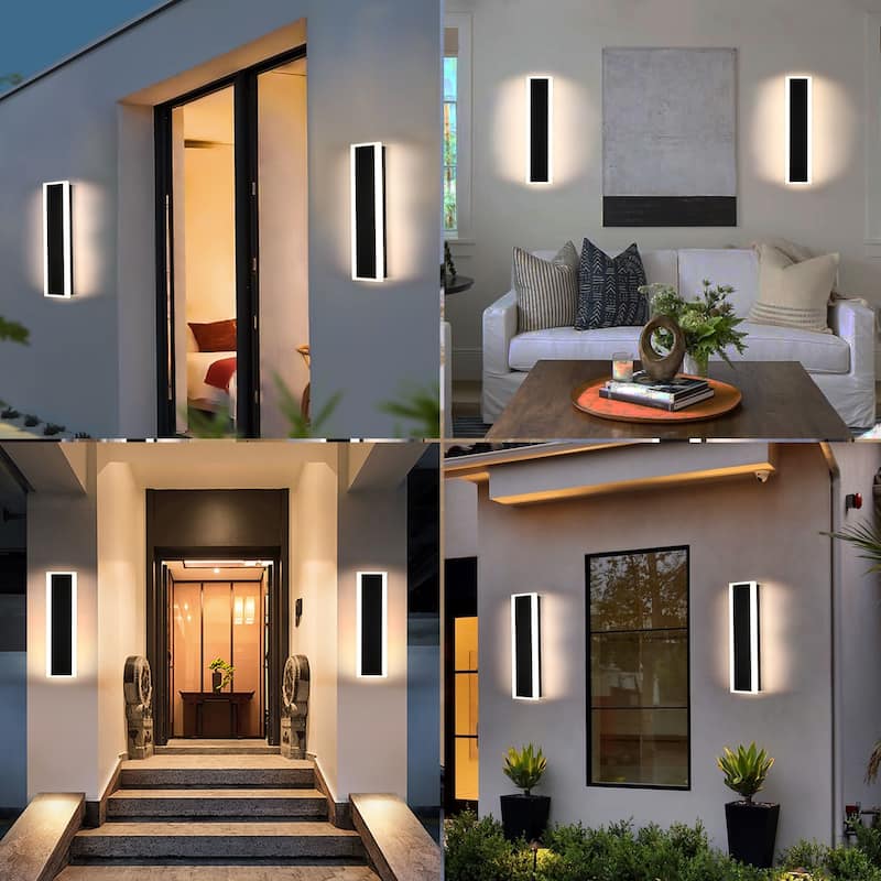 24" Modern Outdoor Wall Light, 2-Pack Dimmable Exterior Linear Sconce