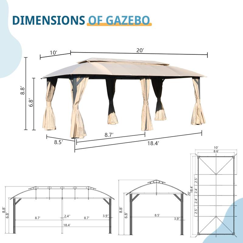 10x20FT, Outdoor Gazebo with Double Roofs