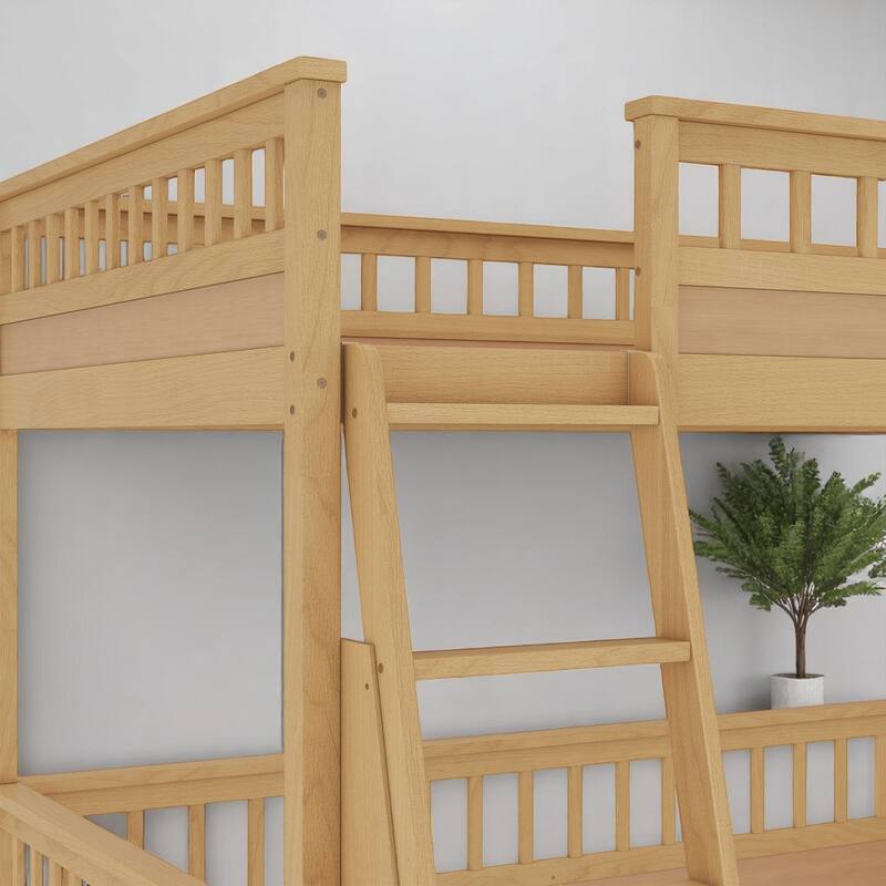 Convertible Twin XL Over Queen Size Bunk Bed with Safety Rails, Ladder and Wood Slats, No Box Spring Needed