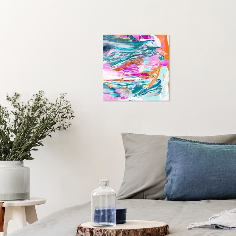 Wynwood Studio Abstract Jelly Be Marvelous Blue and Neon Pink Glam Wall Art Canvas Print - 12 x 12