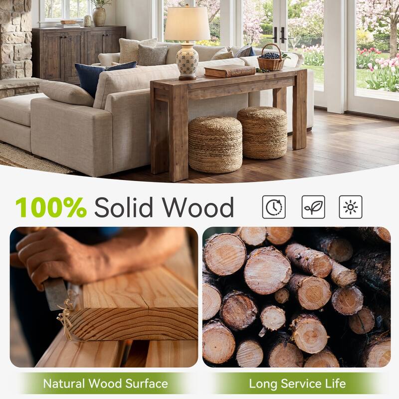 63-Inch Farmhouse Solid Wood Console Table