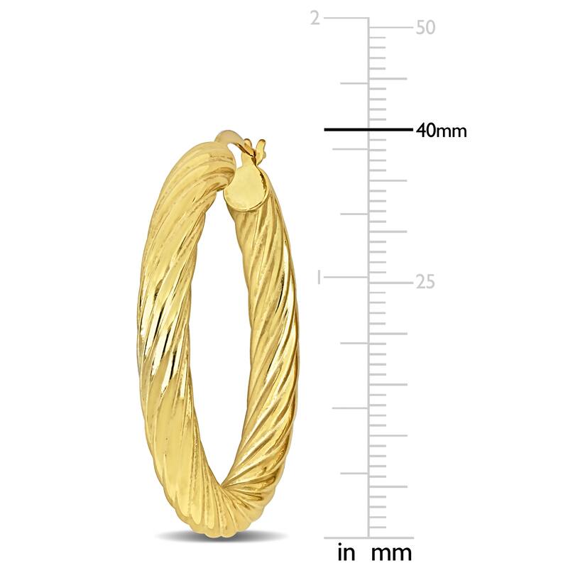 Miadora Yellow Plated Sterling Silver 40mm Round Twist Hoop Earrings