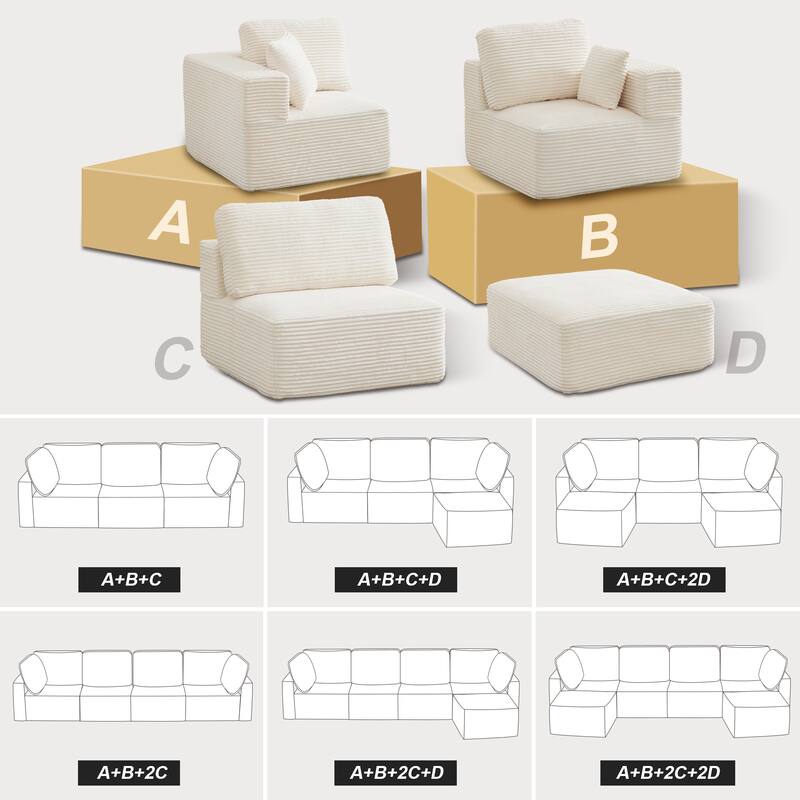 Couch Modular Sectional Sofa with Plush Corduroy No Assembly Required