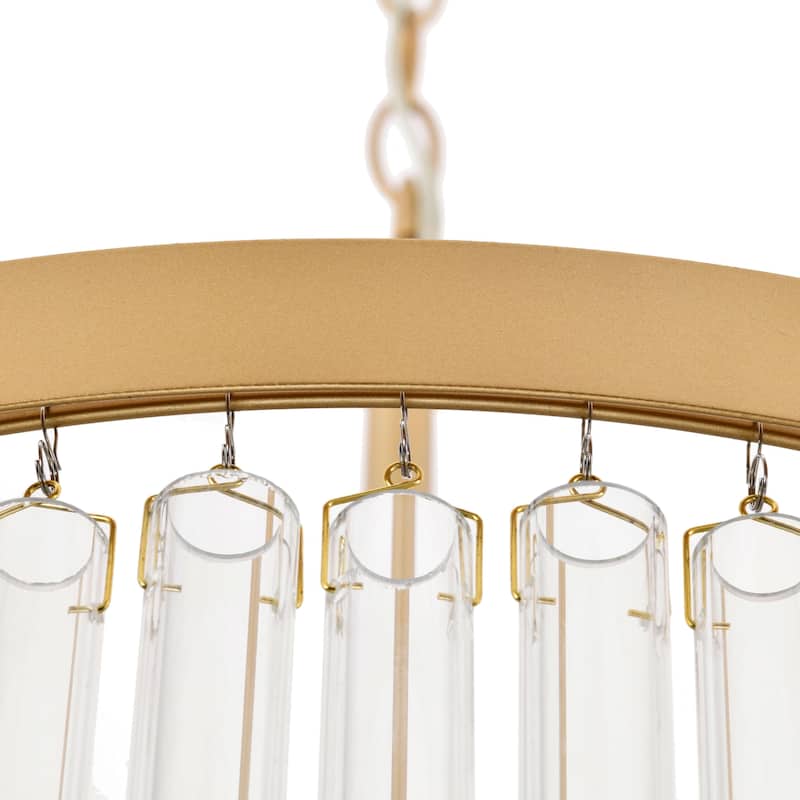 Casandra 5-light Two-Tier Crystal Glass Rod Drum Chandelier - Glossy Bronze