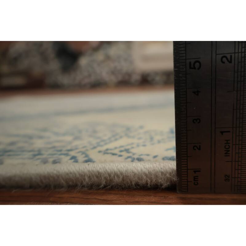 Hand Knotted Oriental 100% Wool Carpet Modern Geometric Beige & Ivories Contemporary Runner Rug - 9' 0'' X 2' 3''