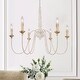 preview thumbnail 1 of 7, 6-Light French Country Chandelier Farmhouse Wood Candle Dining Room Lighting - D30.5" x H25.5" D30.5" x H25.5" - Antiqued Gold/Distressed White