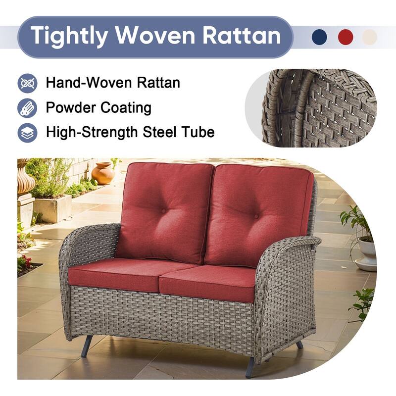 Gymojoy Outdoor Wicker Patio Furniture Loveseat Glider & Chair Set Weather-Resistant