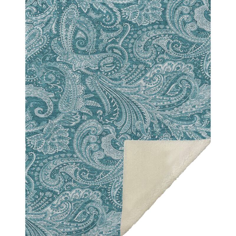 Premium Machine Washable Paisley Sherpa Throw Blanket