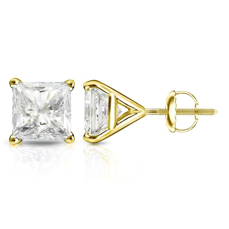 Auriya 1 1/2ctw Princess-cut Diamond Stud Earrings 14k Gold Martini-set (J-K, I2-I3) - Yellow