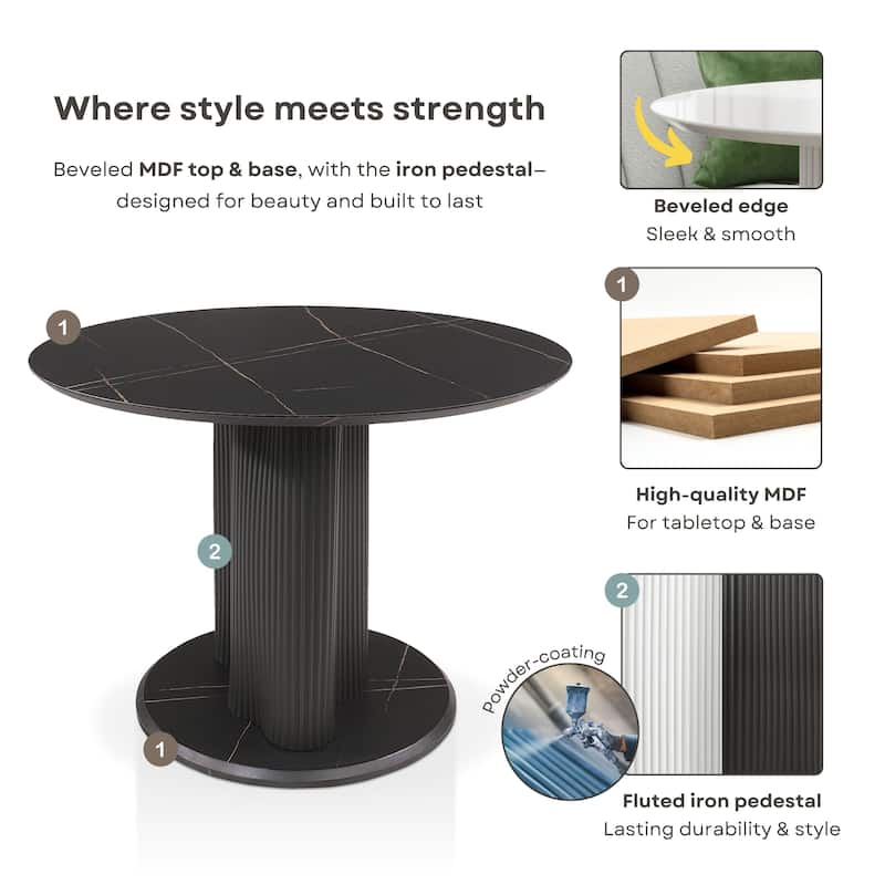 Furniture of America Astra Modern Wood Round Dining Table with Fluted Base