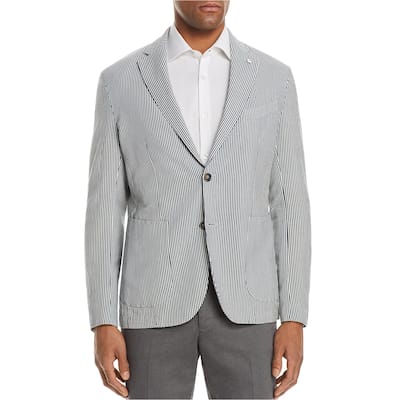 Lubiam Mens Cotton Linen Stripe Two Button Blazer Jacket,, Blue, 54 Regular