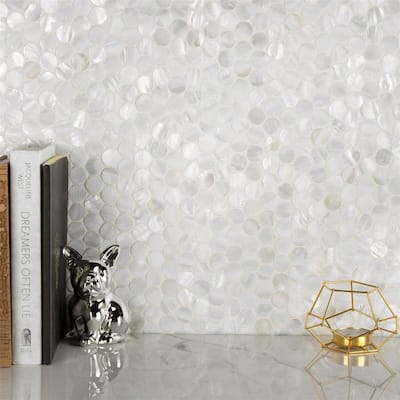 Merola Tile Conchella Mini Penny White 11-1/2" x 11-5/8" Natural Shell Wall Tile