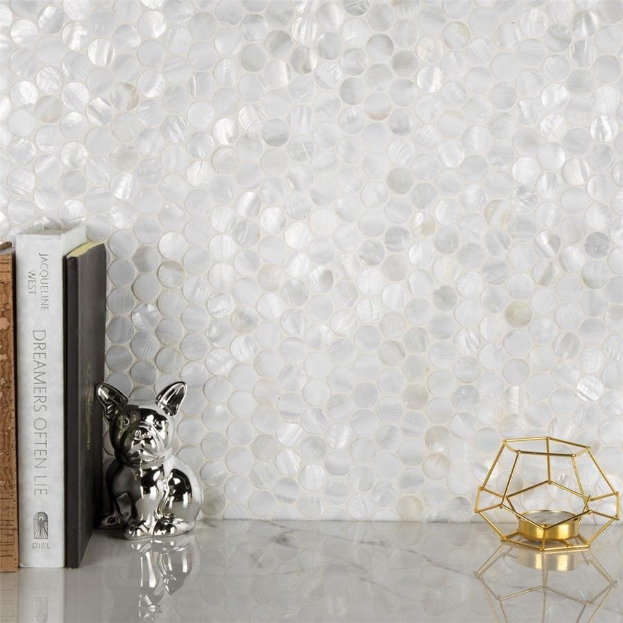 Merola Tile Conchella Mini Penny White 11-1/2" x 11-5/8" Natural Shell Wall Tile