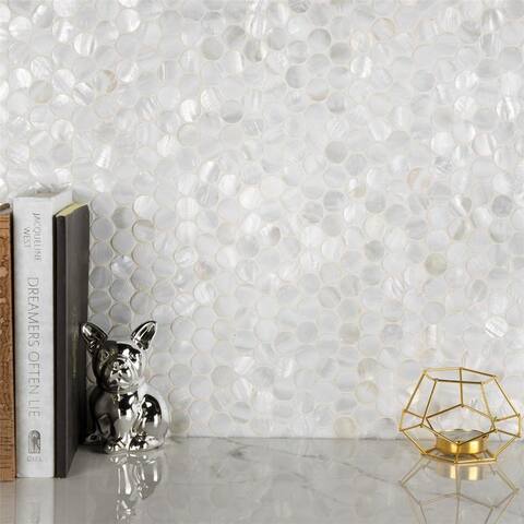 Merola Tile Conchella Mini Penny White 11.5" x 11.63" Natural Seashell Mosaic Tile