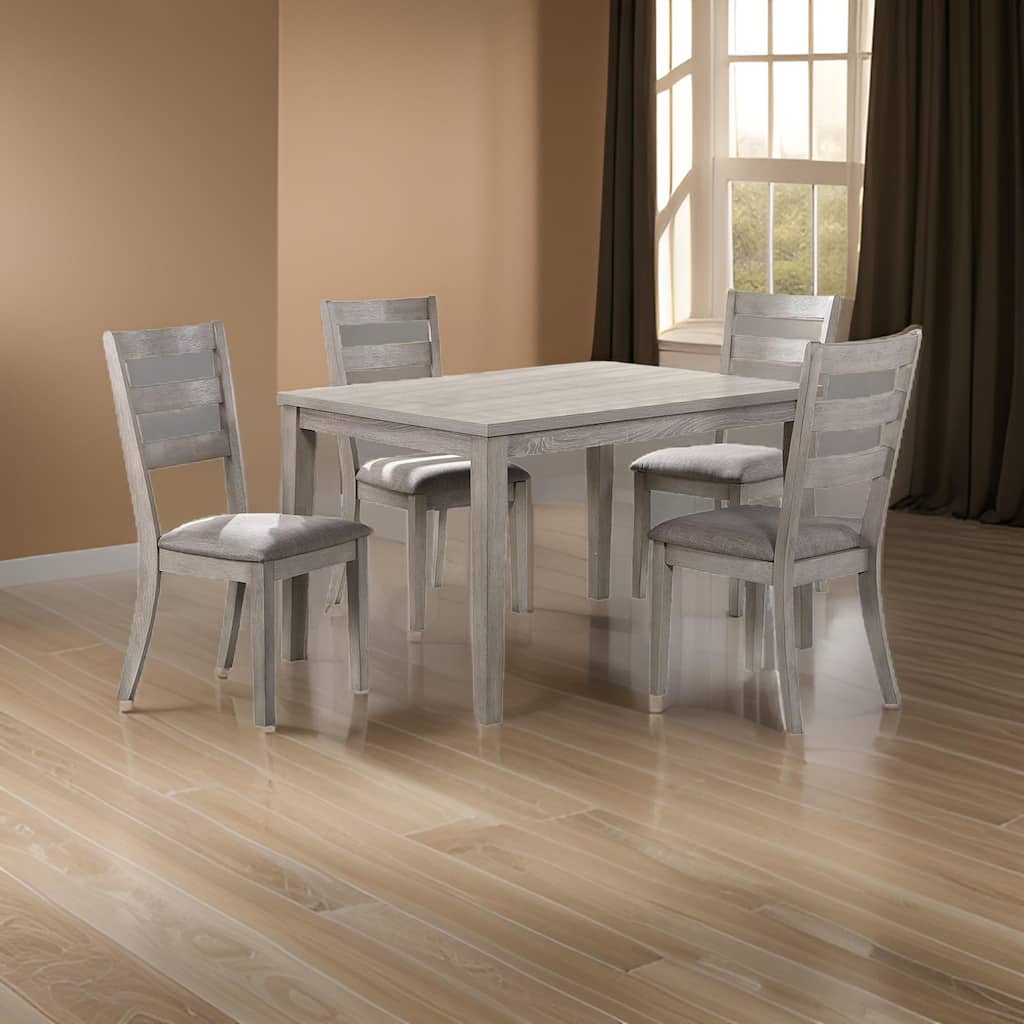 5 Piece Dining Set, Rectangular Table, 4 Chairs, Padded Seating, Light Gray