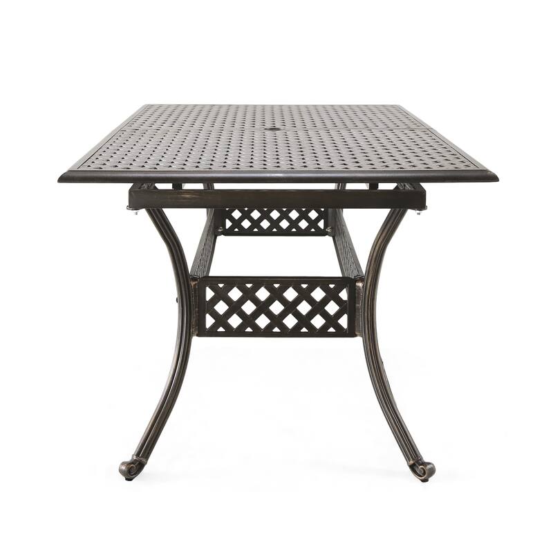Dining Table, 64-82 Inch Extendable Acacia Wood Top, Aluminium, Dark Brown