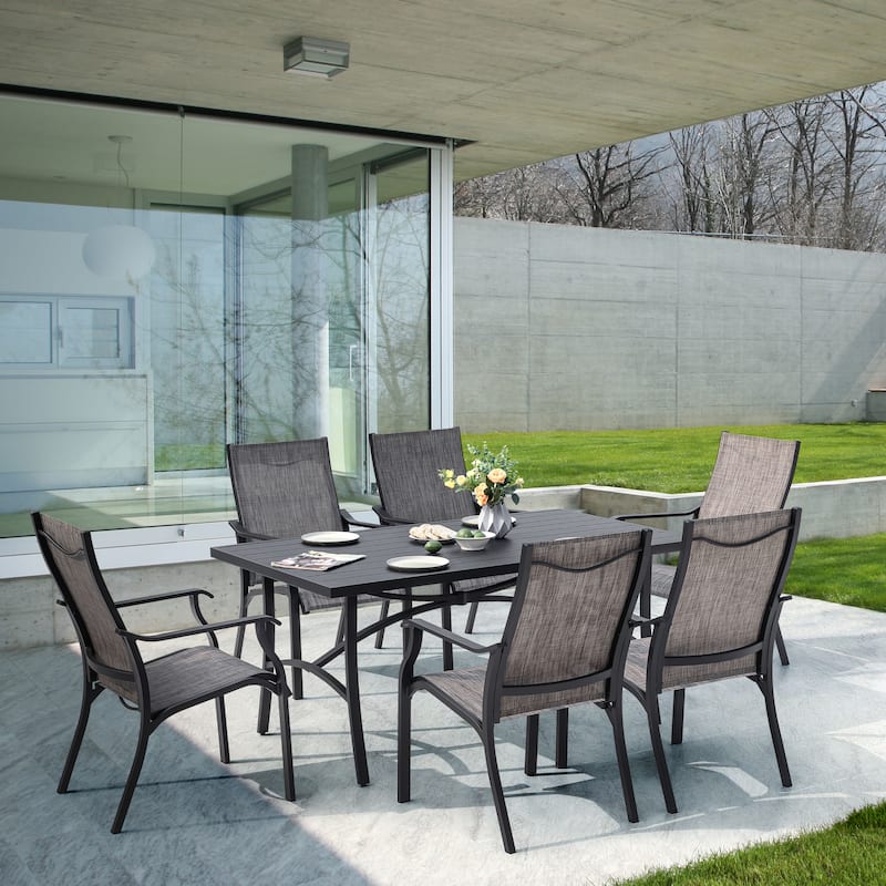 Patio 7-Piece Aluminum Dining Set with Textilene Chairs and Umbrella Hole