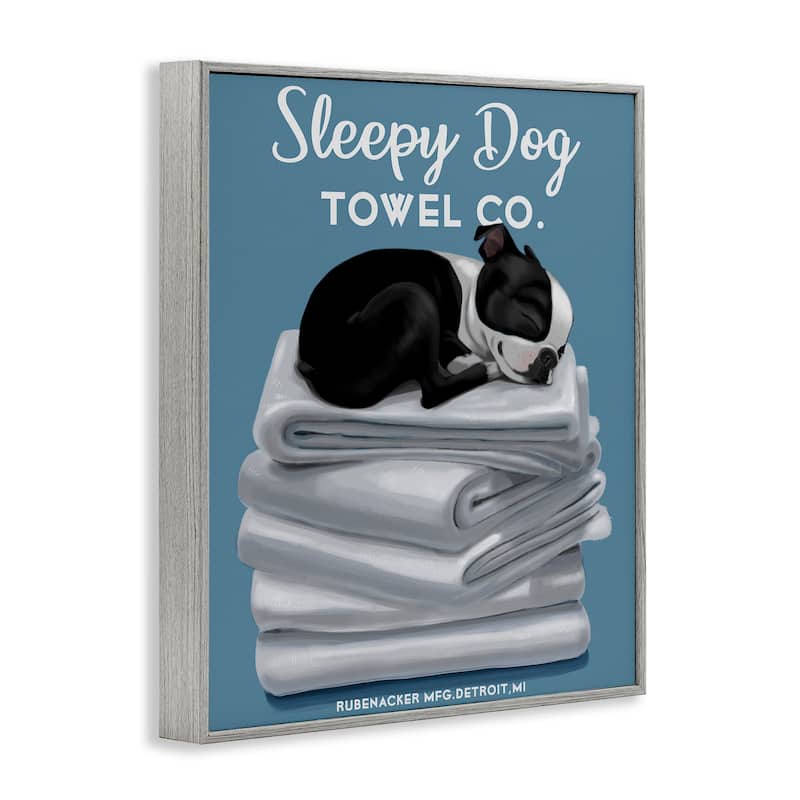 Stupell Sleepy Dog Towel Co. Adorable Boston Terrier Bathroom Framed Wall Art