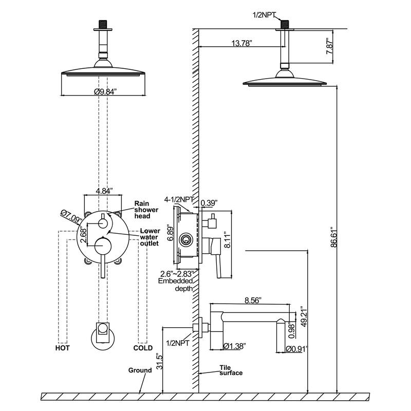 Tub and Shower Faucet with 10 in. Rain Shower Head