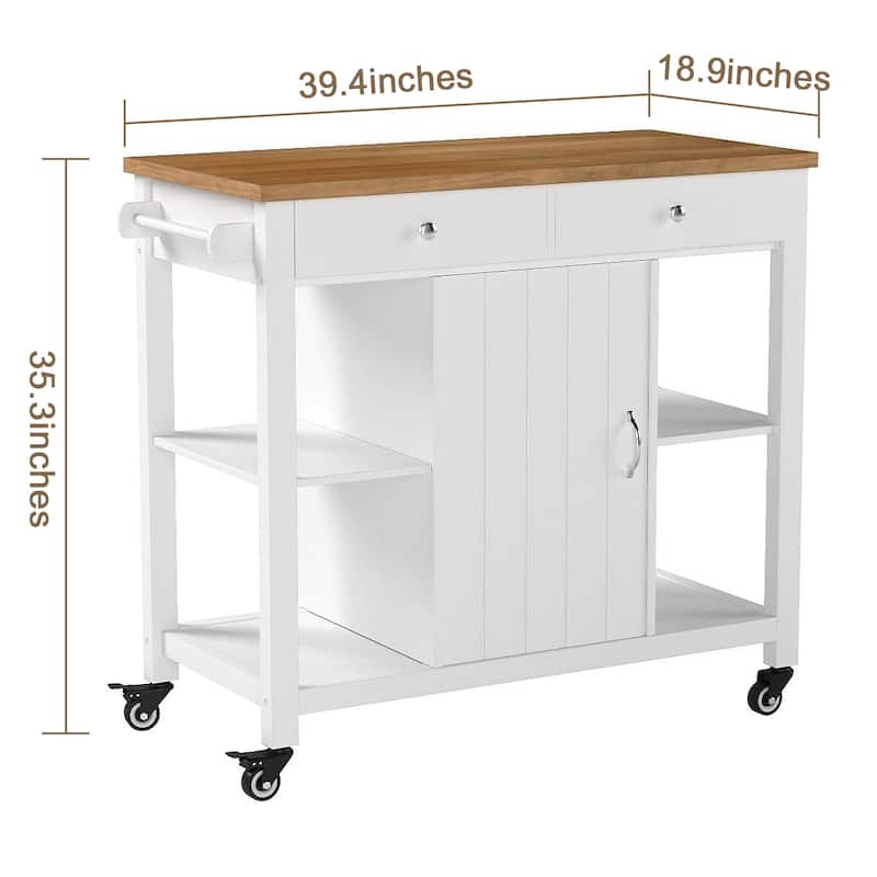 Kitchen Island with Wood Top, Kitchen Cabinet with Adjustable Shelves, Kitchen Cart with Locking Wheels