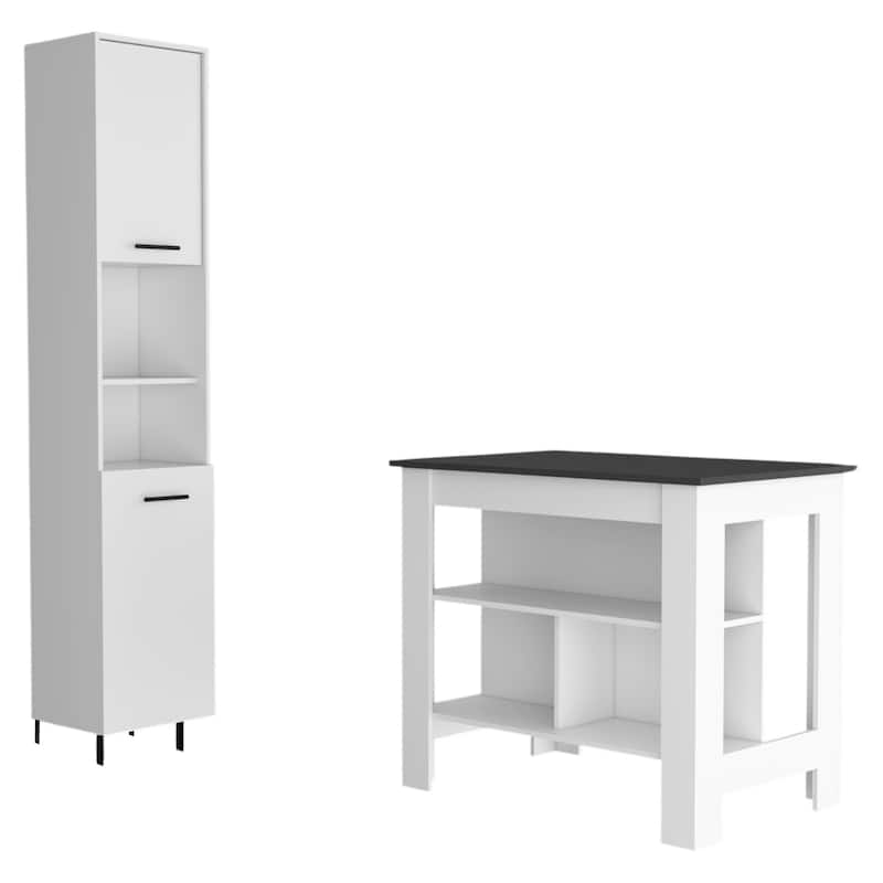 HomeRoots 41" Dark Brown and White Wood Kitchen Island Set With Storage - 40.50 in. x 35.40 in. x 27.50 in.