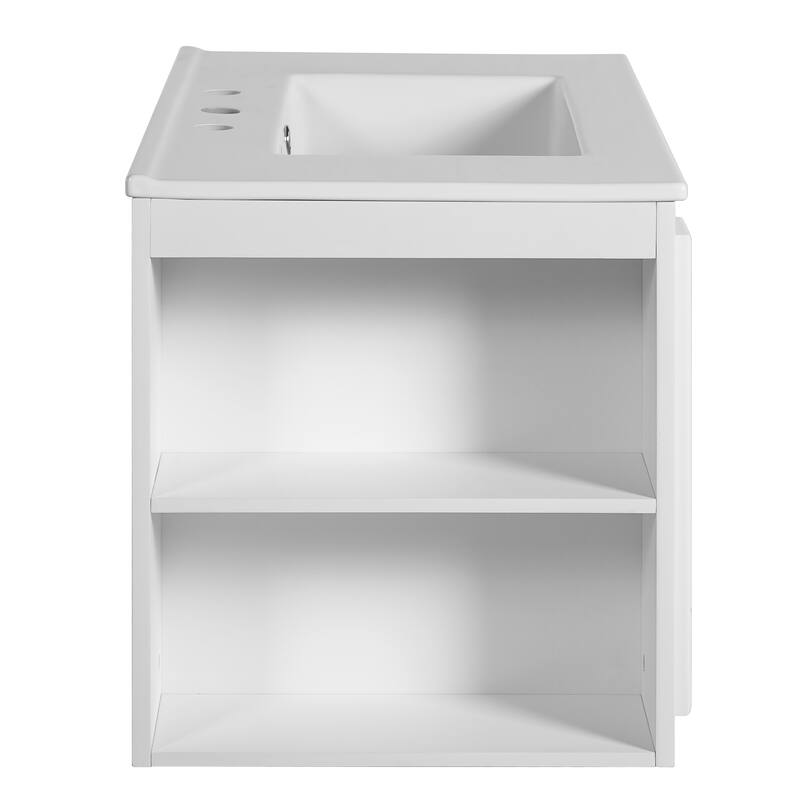 GDFStudio - Merrow Modern Wall-Mounted Bathroom Vanity with 3 Holes Single Ceramic Sink and 2 Storage Drawers - 30'W