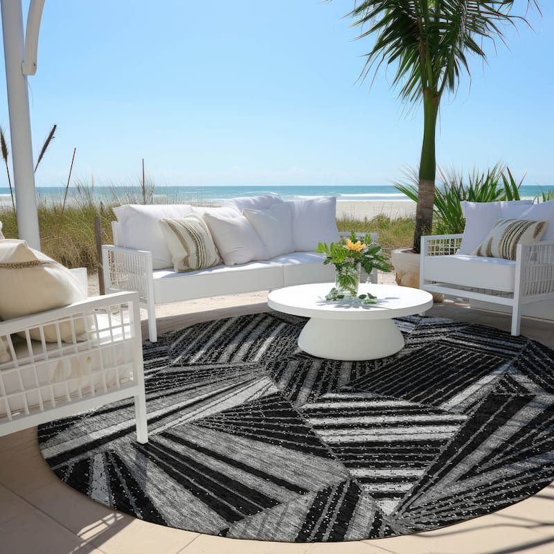 Machine Washable Indoor/ Outdoor Chantille Modern Mosaic Rug - Black - 8' x 8'