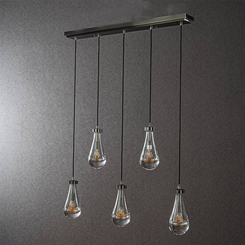 CraftHome Farmhouse Raindrop Glass Antique Brass Chandelier Rustic Teardrop Cluster Pendant Light for Kitchen Island - W39'' - Brushed Black Nickel